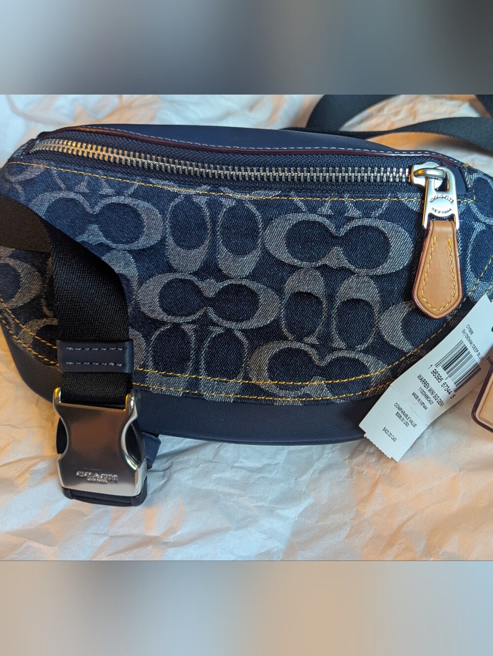 Coach Blue Denim  Signature Canvas Belt  Shoulder Bag